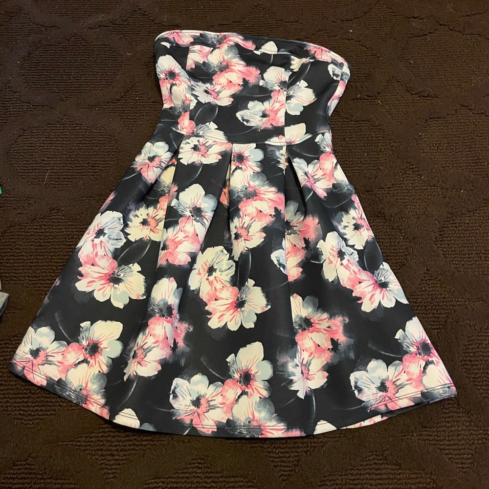 Abercrombie Navy Floral🌺Print Girl 👧 Strapless Dress 👗Sz 10